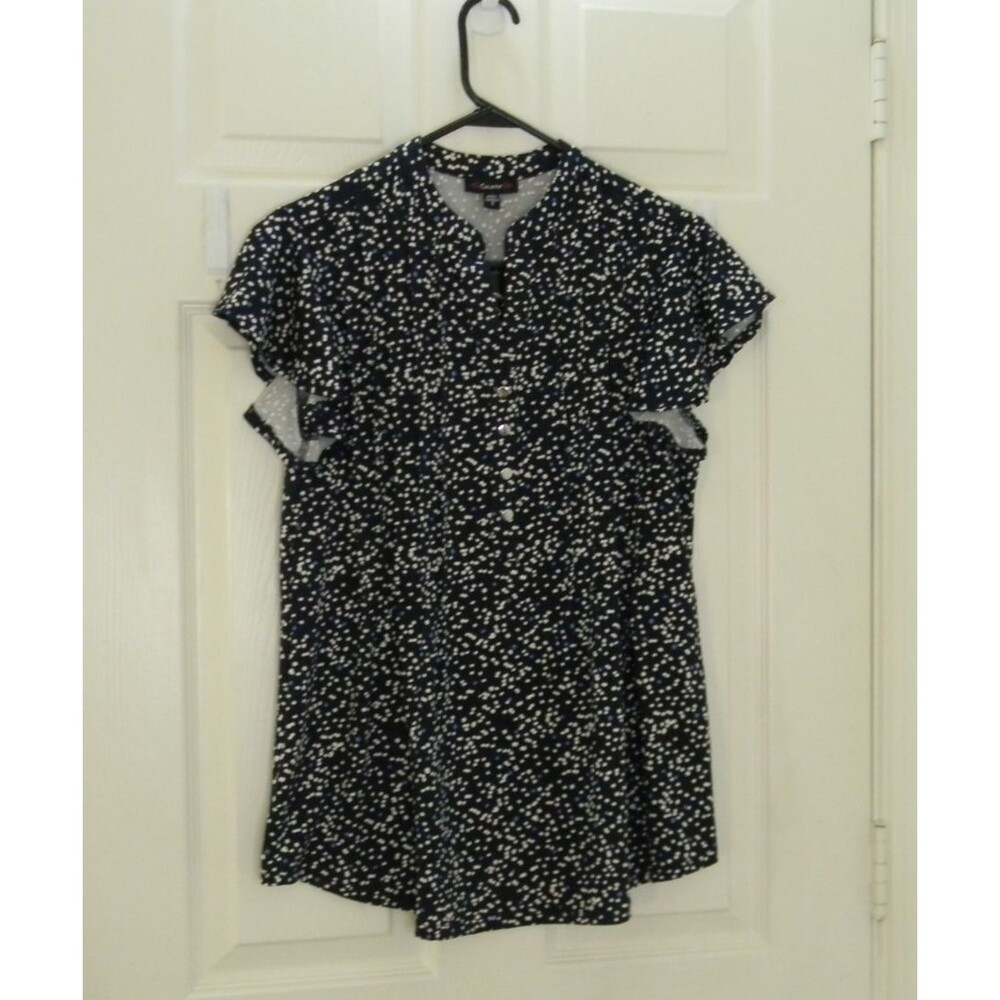 Cocomo Navy Polka Dot Flutter Sleeve Blouse Size Small Patriotic Nautical NWT